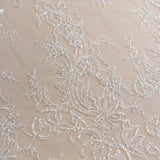 Floral Motif Beaded Fine Lace (1658BD) - Ivory