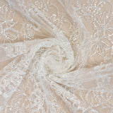 Floral Motif Beaded Fine Lace (1658BD) - Ivory