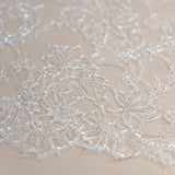 Floral Motif Beaded Fine Lace (1658BD) - Ivory