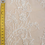 Floral Motif Beaded Fine Lace (1658BD) - Ivory