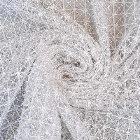 Lattice Embroidered Tulle (LV11001) - White