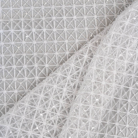Lattice Embroidered Tulle (LV11001) - White