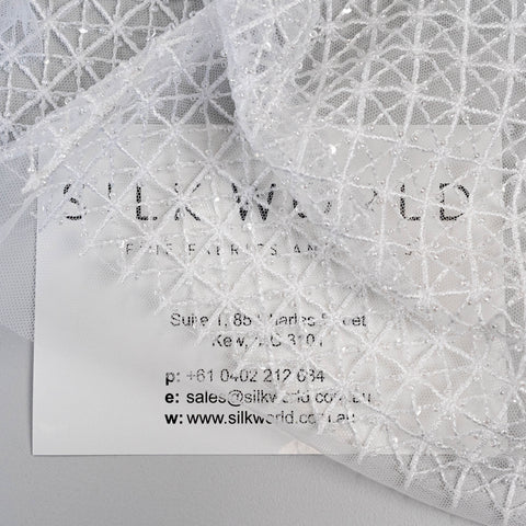 Lattice Embroidered Tulle (LV11001) - White