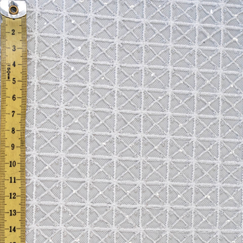 Lattice Embroidered Tulle (LV11001) - White