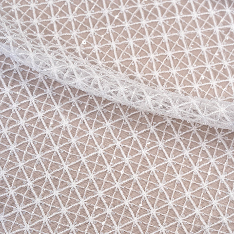 Lattice Embroidered Tulle (LV11001) - White
