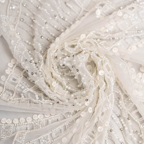 Cutwork Beaded Tulle (K24911) - Ivory