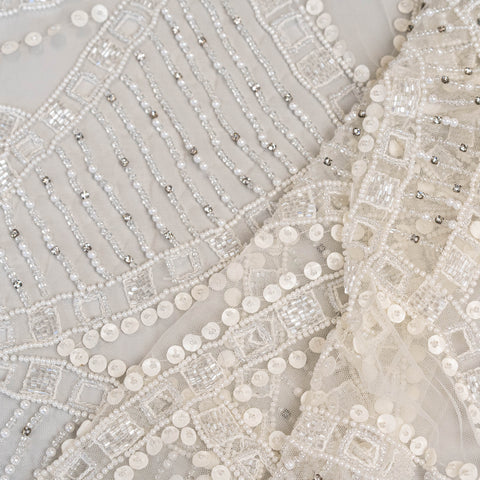Cutwork Beaded Tulle (K24911) - Ivory