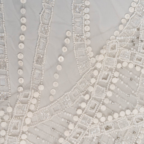 Cutwork Beaded Tulle (K24911) - Ivory