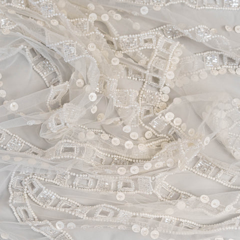 Cutwork Beaded Tulle (K24911) - Ivory