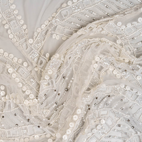 Cutwork Beaded Tulle (K24911) - Ivory