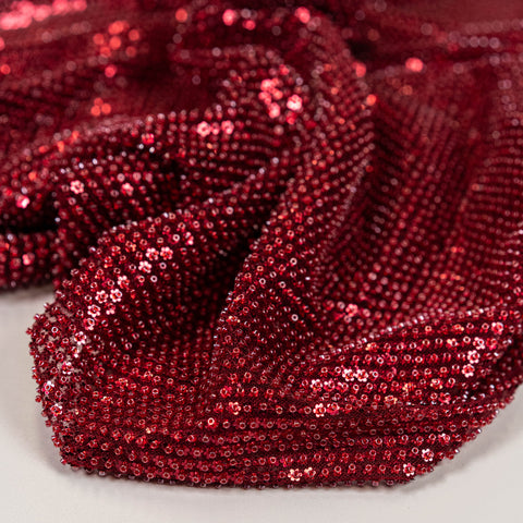 Mini Flower Sequin Embellished Tulle (VJ1256213) - Ruby