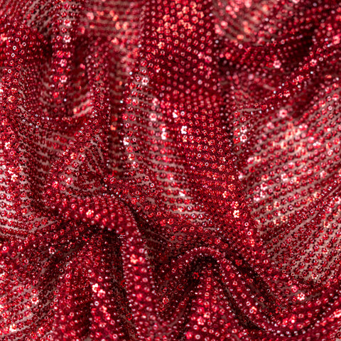 Mini Flower Sequin Embellished Tulle (VJ1256213) - Ruby