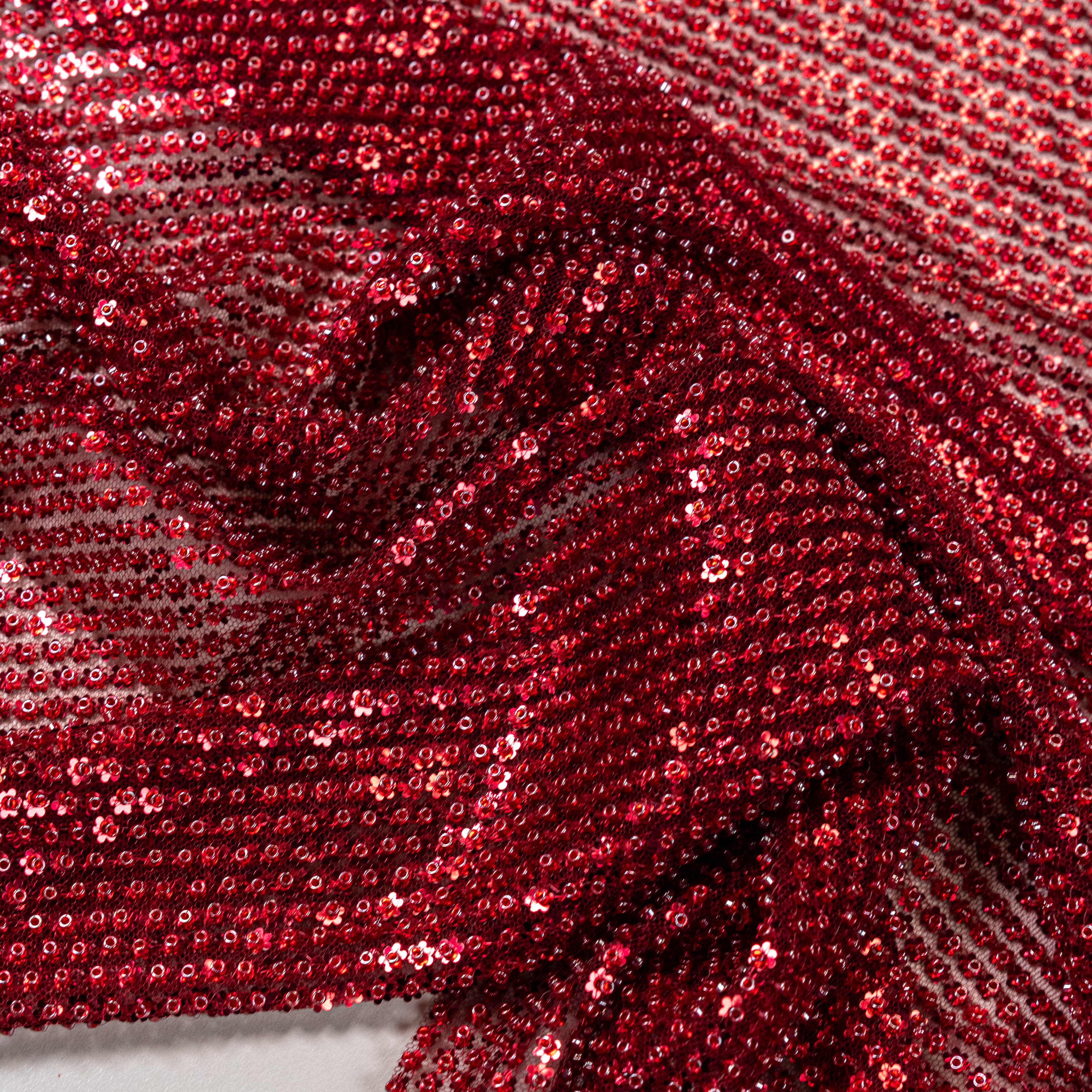 Ruby Mini Flower Sequin Embellished Tulle — featuring sequins, 60% rayon 40% nylon, 140cm wide