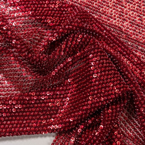 Mini Flower Sequin Embellished Tulle (VJ1256213) - Ruby