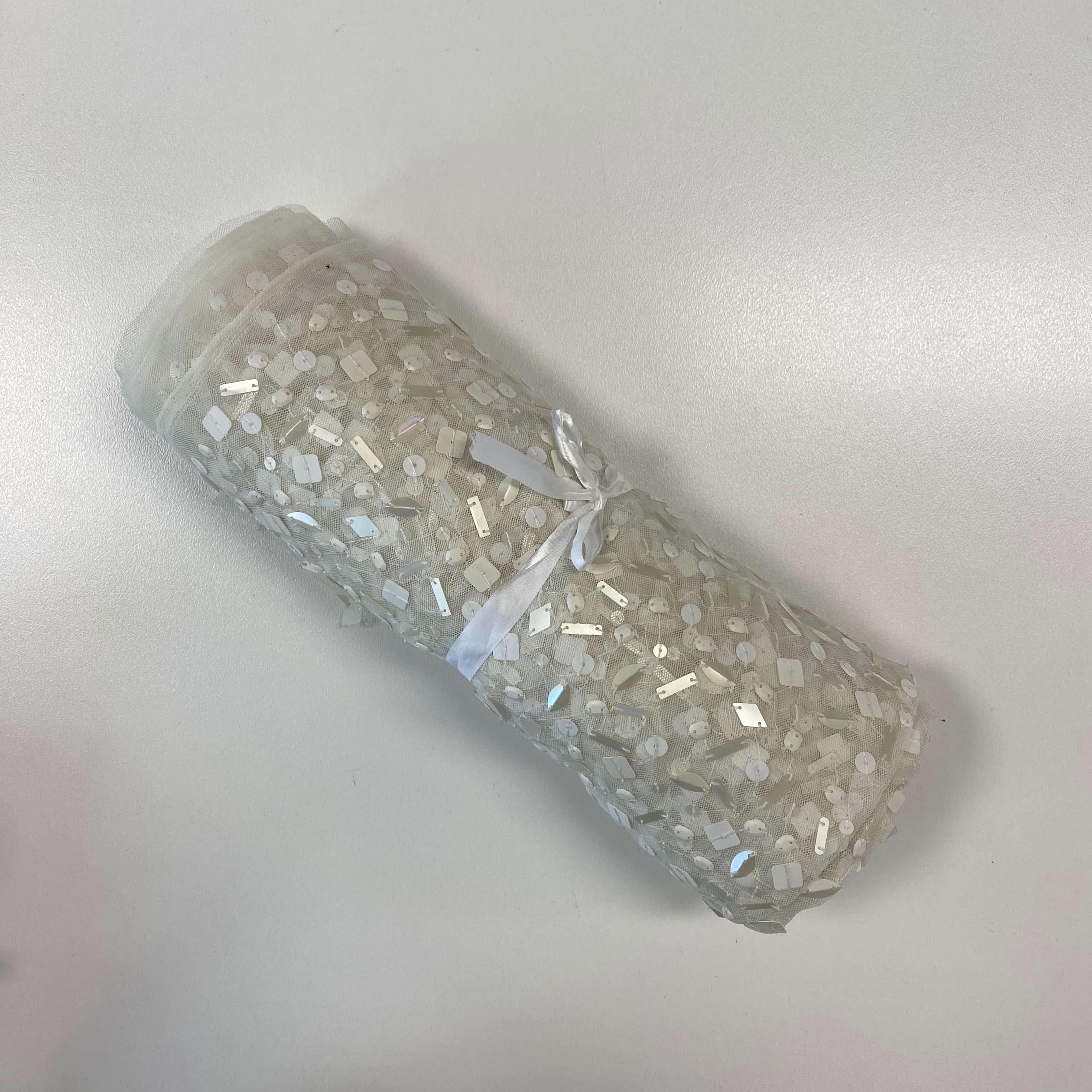 Ivory Sequin Tulle — featuring sequins, 100% nylon, 110cm wide