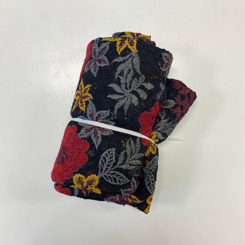 Remnant Embroidered Corded Lace (1620) Black