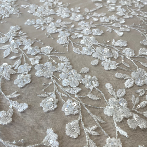 Embellished Floral Tulle (VJ33722) – Ivory/Silver