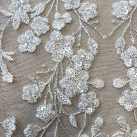 Embellished Floral Tulle (VJ33722) – Ivory/Silver