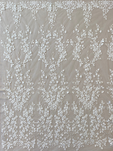 Embellished Floral Tulle (VJ33722) – Ivory/Silver