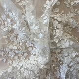 Ivory / Silver Embellished Floral Tulle — featuring floral motifs, hand-beading and sequins, 60% rayon 40% nylon, 140cm wide