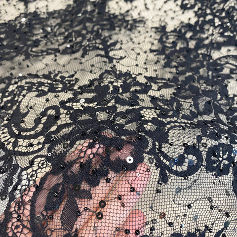 Beaded Fine Lace (1673BD) - Black