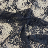 Black Beaded Fine Lace — featuring scalloped edges, eyelash detail and floral motifs, in nylon and viscose, 130cm wide