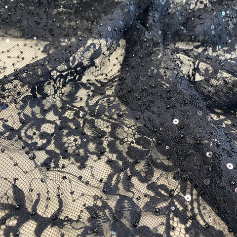 Beaded Fine Lace (1673BD) - Black