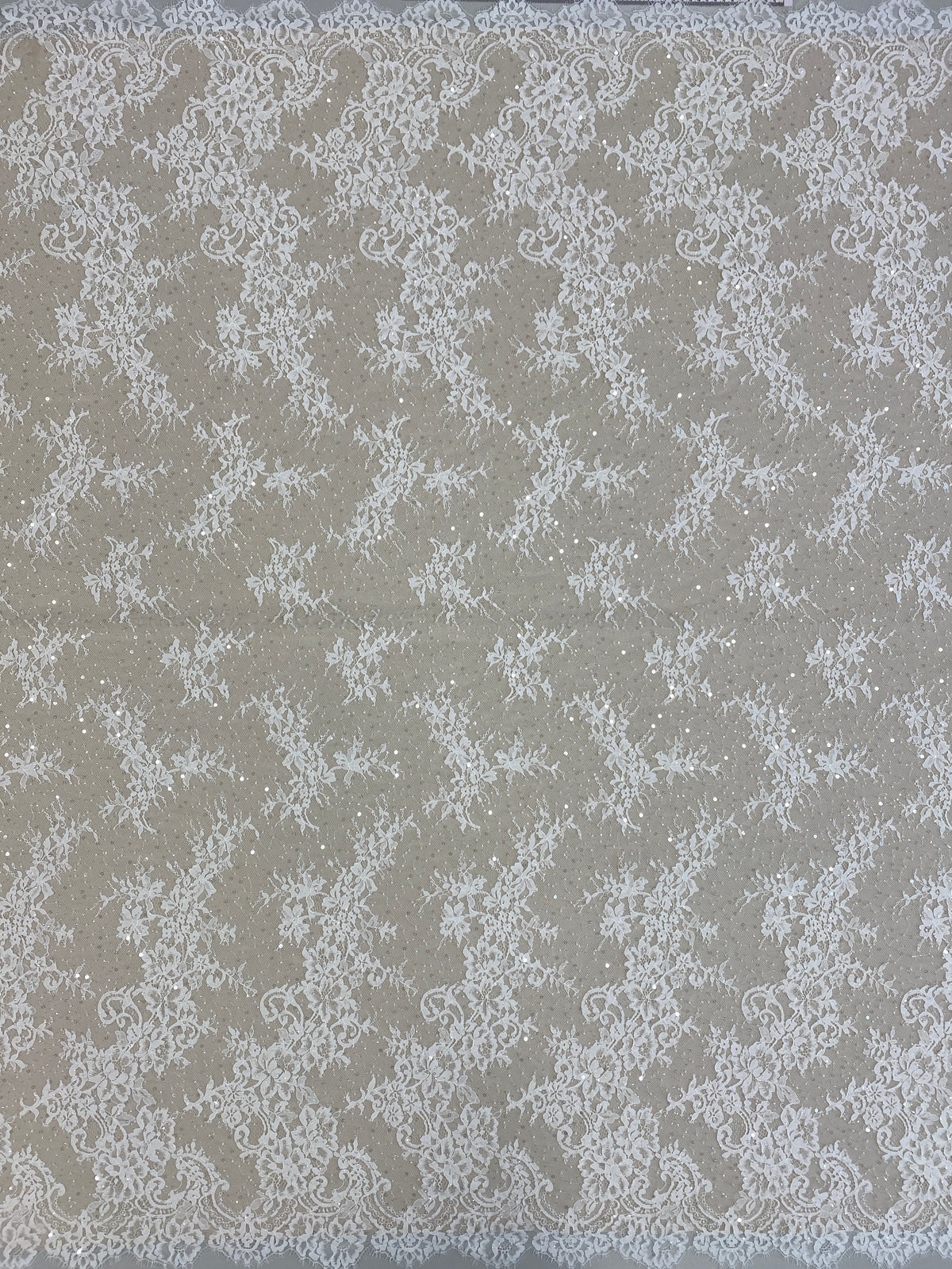 Beaded Floral Fine Lace (1673BD) - Ivory