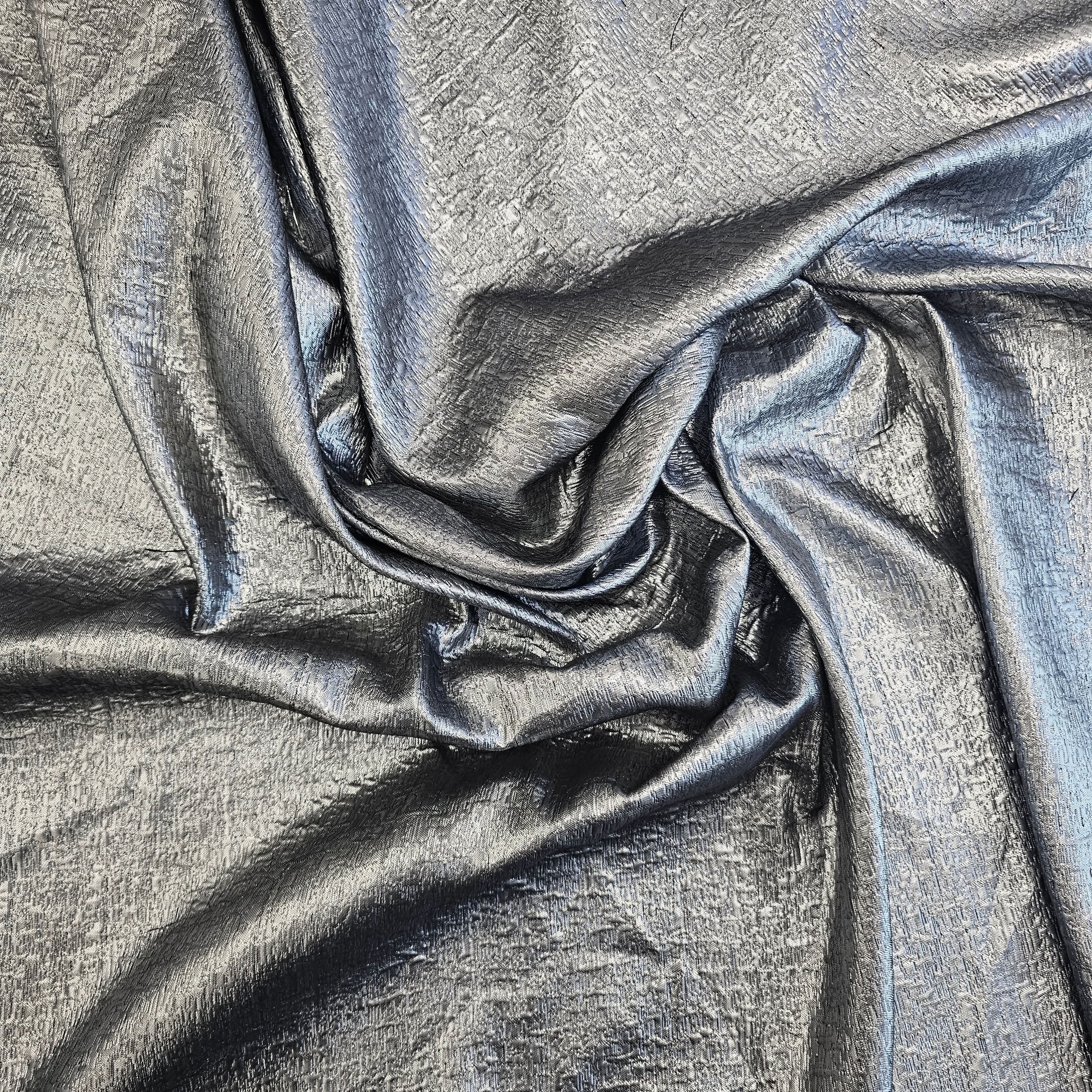 Gunmetal Metallic Jacquard — featuring a woven metallic jacquard design with a soft feel and stiff drape, 140cm wide
