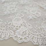 Mid Ivory Floral Corded Lace — featuring scalloped edges, floral motifs and a corded texture, 140cm wide