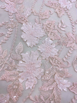 Peony Embellished 3-D Floral Tulle — featuring laser-cut 3-D floral appliqués on a fine tulle