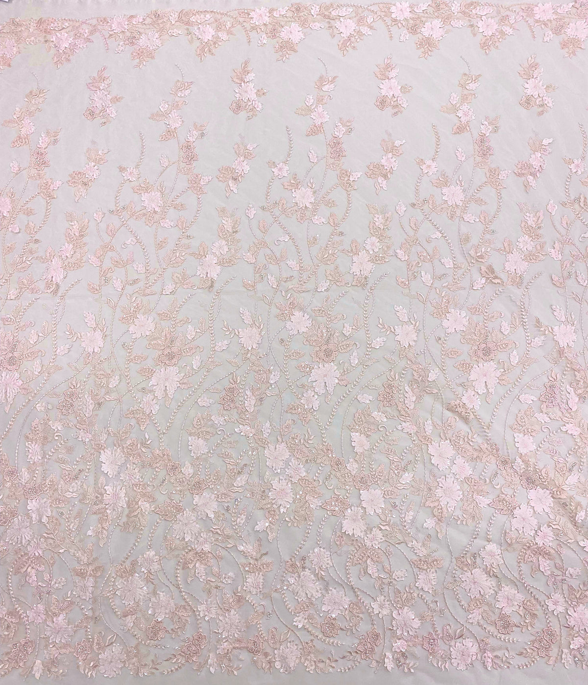 3D Acanthus Leaf Embroidered Tulle (LV12378) - Peony