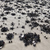 Black Sequin Tulle — featuring hand-beading and sequins, 50% rayon 50% nylon, 130cm wide