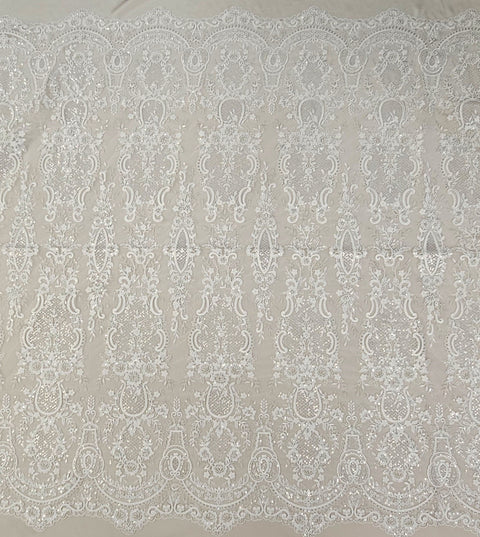 Embroidered Corded Tulle (LV13189) Ivory/Silver