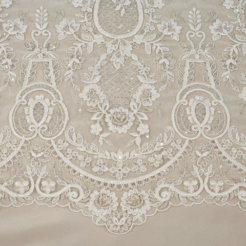 Embroidered Corded Tulle (LV13189) Ivory/Silver