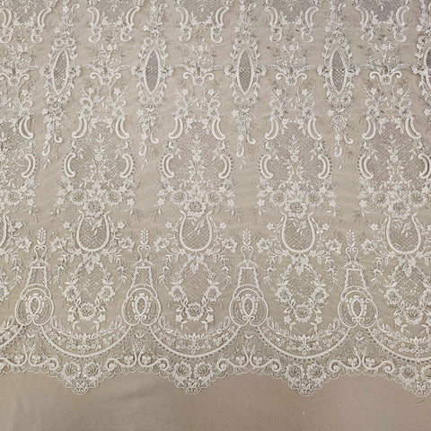 Embroidered Corded Tulle (LV13189) Ivory/Silver