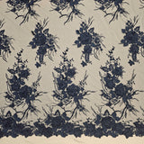Navy Embellished 3-D Floral Tulle — featuring laser-cut 3-D floral bouquets and a bordered design