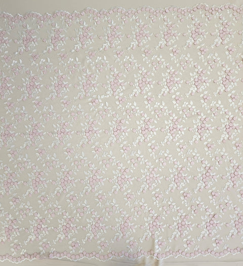 Embroidered Floral Tulle (LV13434) Ivory/Pink