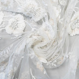 3D Chiffon Flower Embroidered Tulle (LV14772) - Ivory