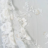 3D Chiffon Flower Embroidered Tulle (LV14772) - Ivory