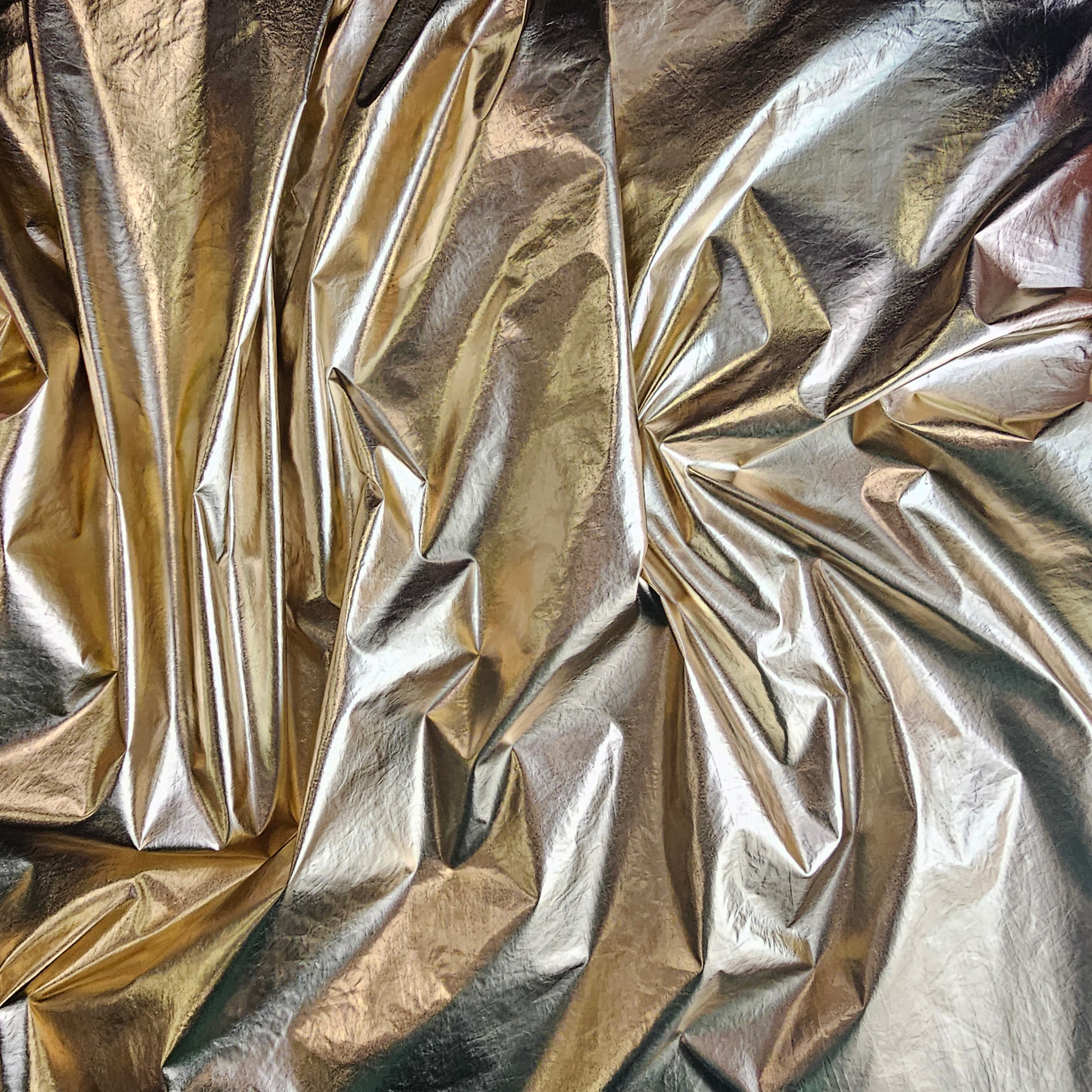 Gold Metallic Crushed Foil — a crushed fabric with a metallic foil finish