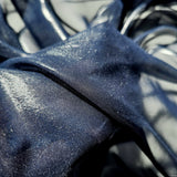 Navy Metallic Poly Chiffon — a lightweight chiffon with a metallic foil print, 100% polyester