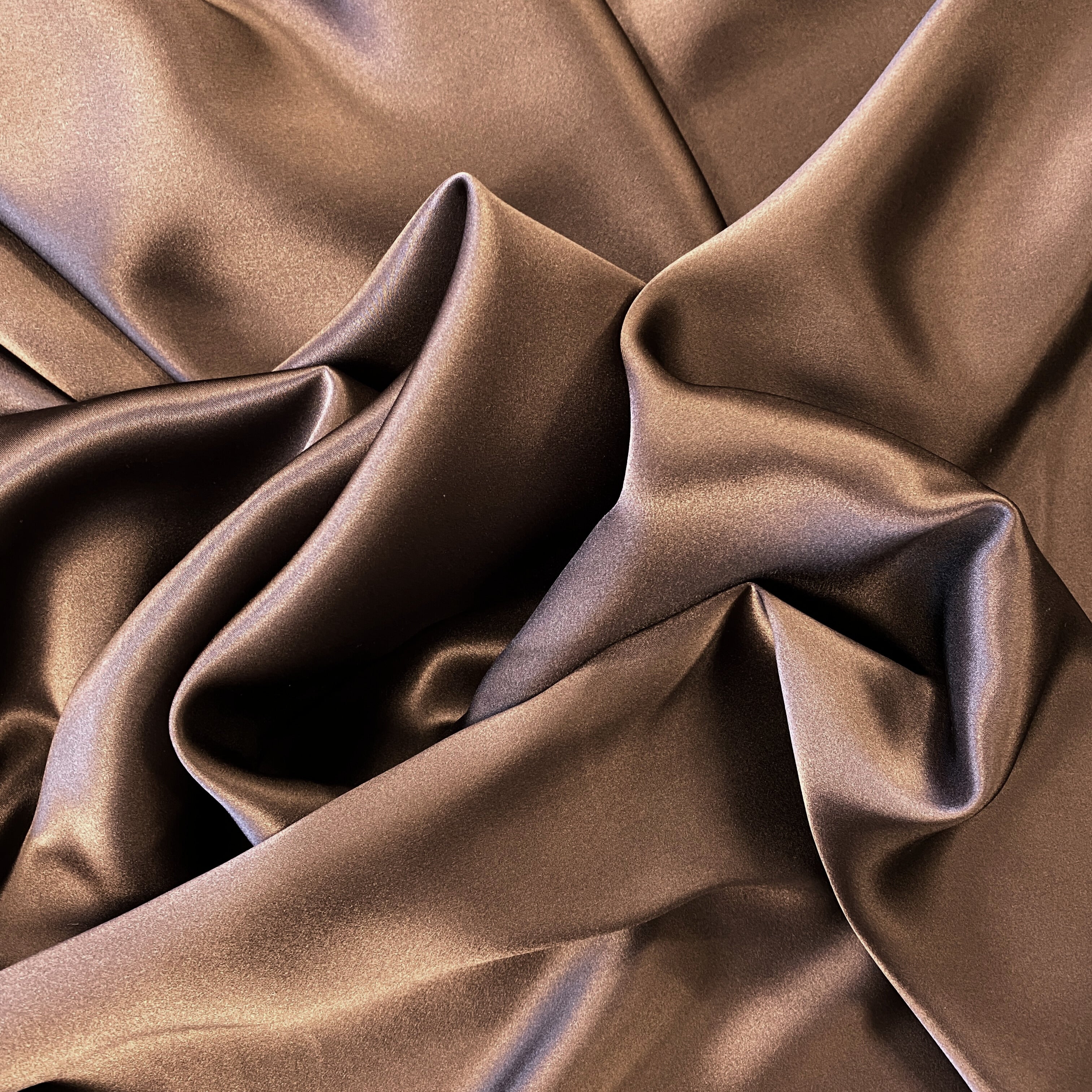 Dark Chocolate Sandwash Satin — lightweight and soft with a smooth luster satin finish, 100% mulberry silk, 140cm wide