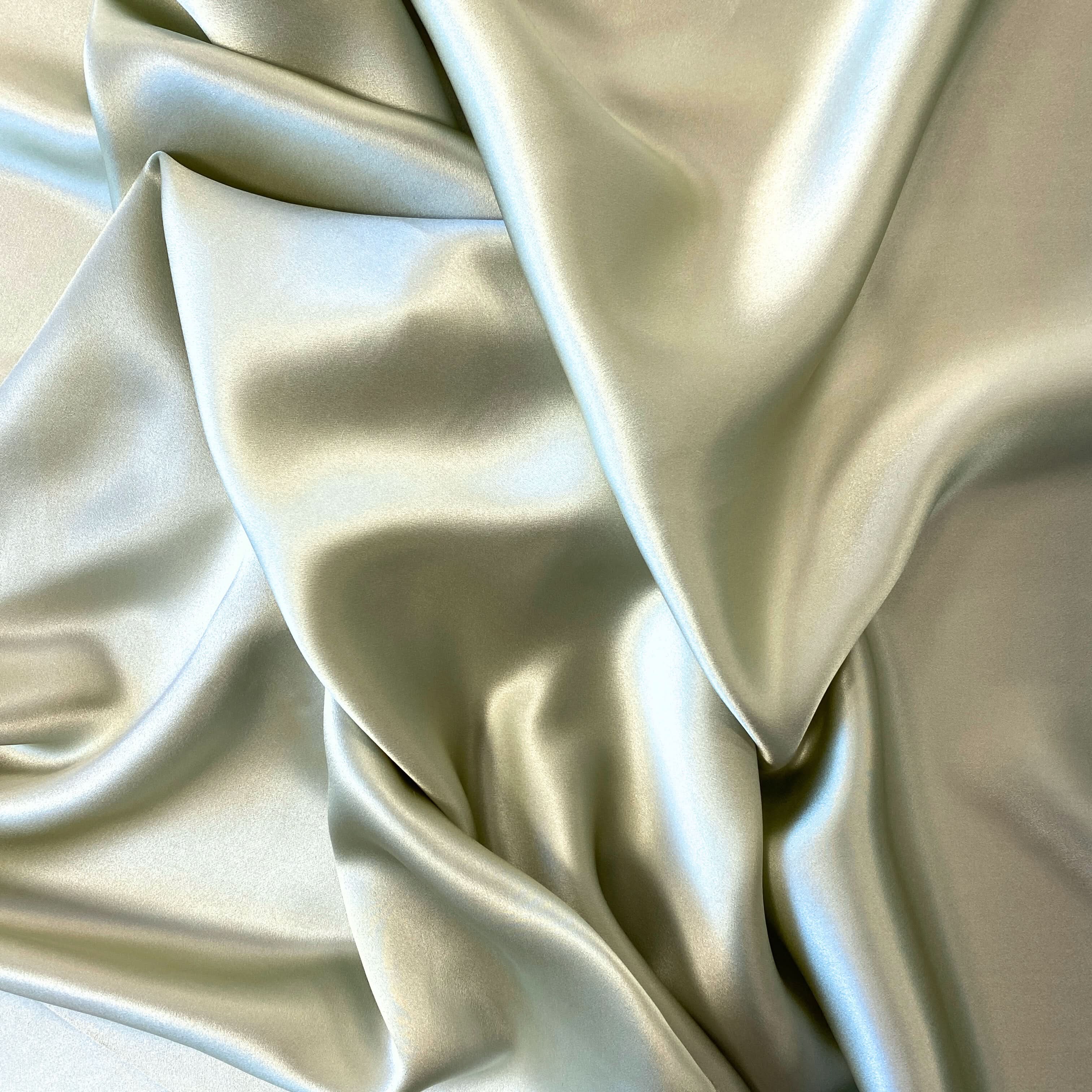Sage Sandwash Satin — lightweight and soft with a smooth luster satin finish, 100% mulberry silk, 140cm wide