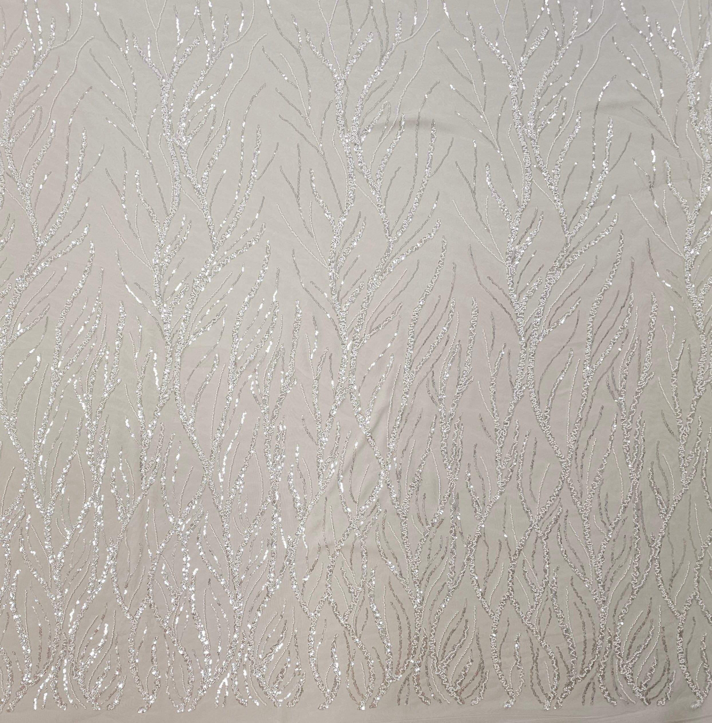 Ivory Embellished Tulle — featuring hand-beading and sequins, 60% rayon 40% nylon, 140cm wide