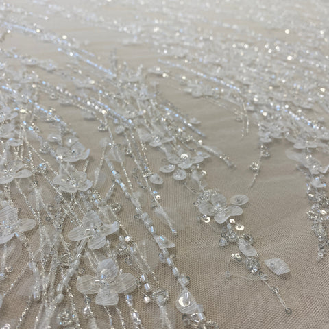 3D Floral Blossom Embroidered Tulle (VJ334344) - Ivory