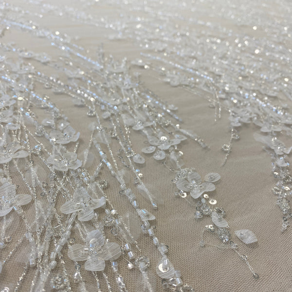 3D Floral Blossom Embroidered Tulle (VJ334344) - Ivory