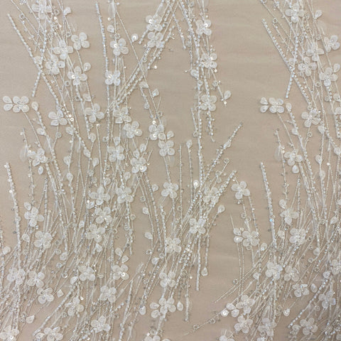 3D Floral Blossom Embroidered Tulle (VJ334344) - Ivory