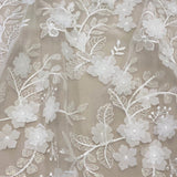 Ivory 3D Floral Tulle — featuring floral motifs, a 3D floral design and sequins, 60% rayon 40% nylon, 140cm wide