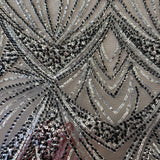 Black / Silver Embellished Tulle — featuring scalloped edges and hand-beading, 60% rayon 40% nylon, 130cm wide